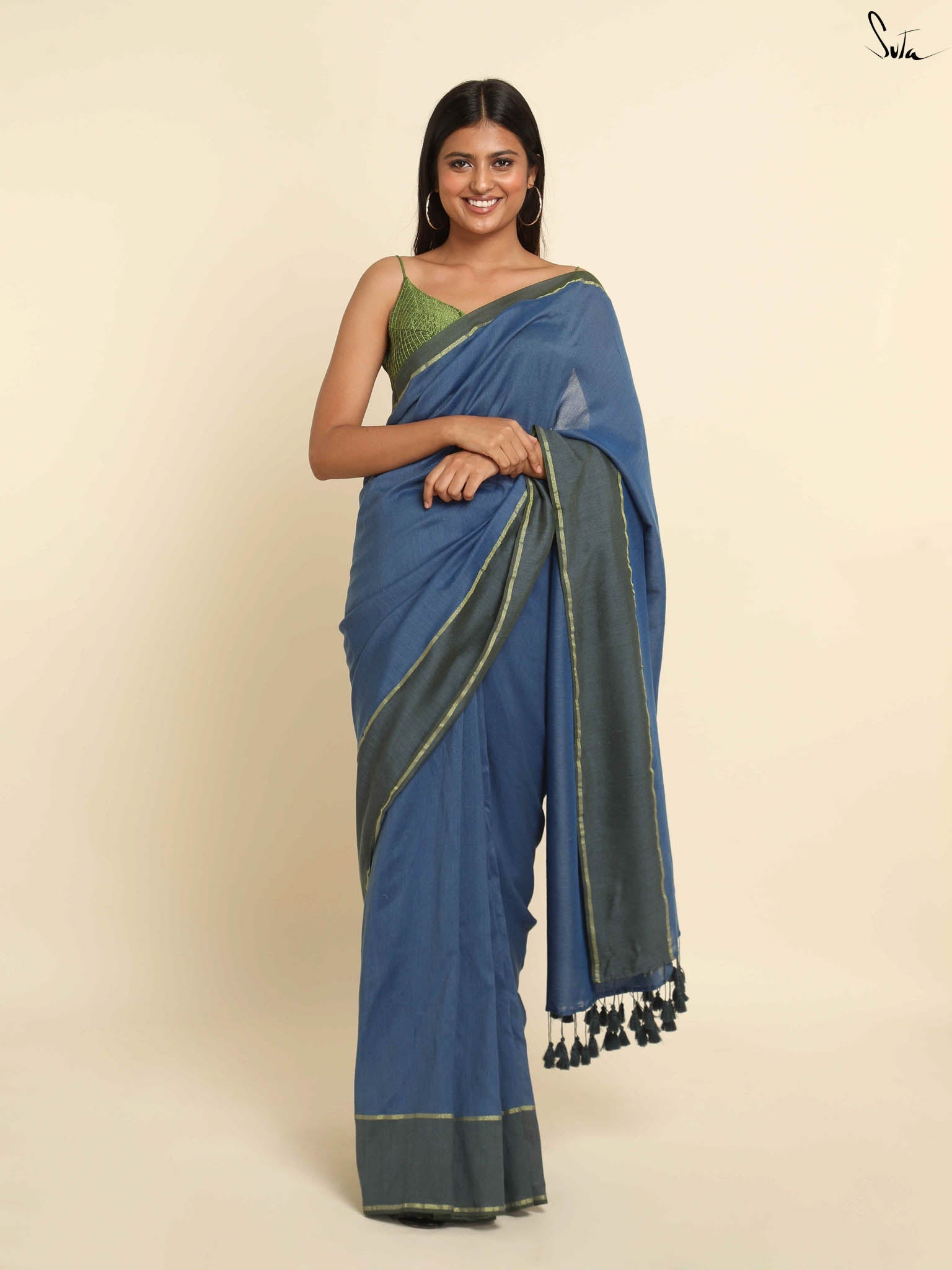 Suta Blue Solid Zari Saree