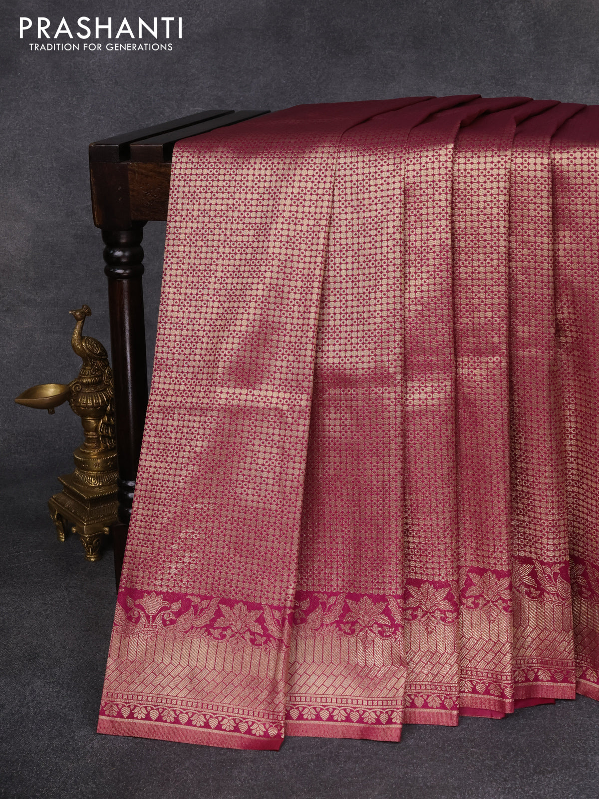 Banarasi silk saree wine shade with allover zari woven brocade weaves and zari woven border