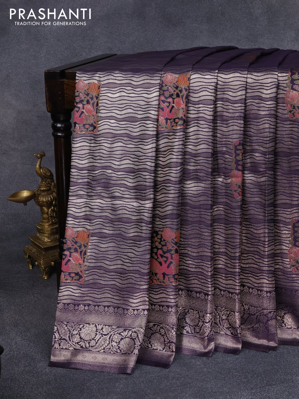 Banarasi silk saree deep violet with allover zari woven brocade weaves and zari woven border