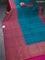 Banarasi raw silk saree teal bluish green and pink with plain body and long zari woven border