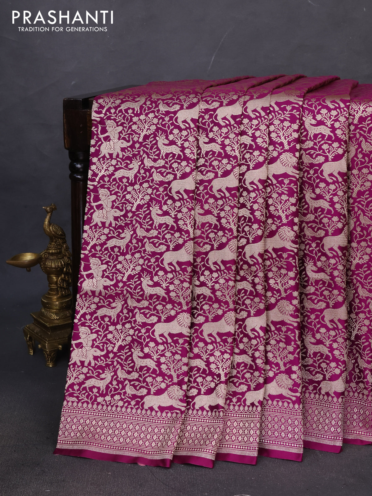 Banarasi semi katan saree purple with allover vanasingaram zari weaves and woven border