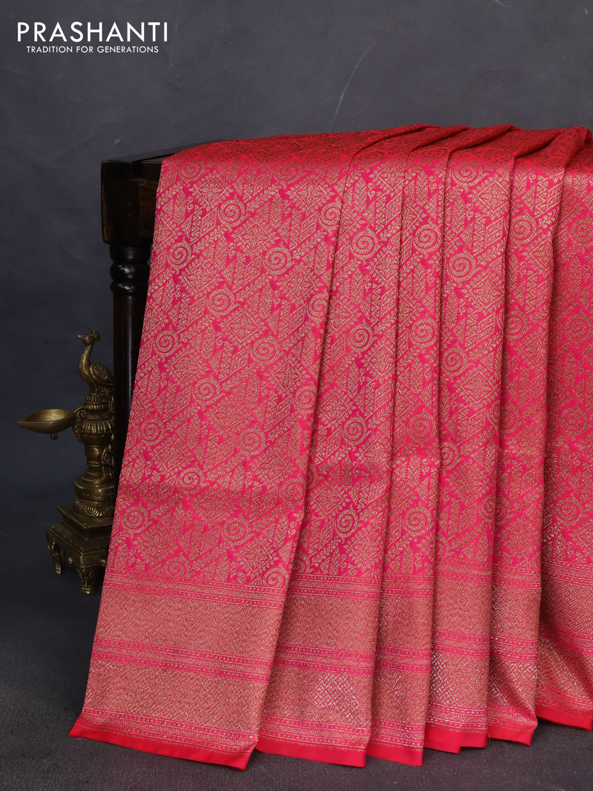 Banarasi semi katan saree pink with allover thread & zari woven brocade weaves and woven border