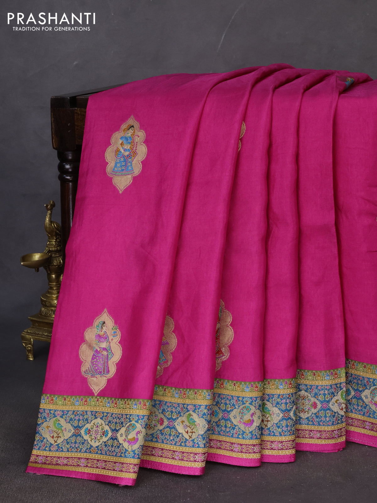 Banarasi silk saree pink with position butta prints and position prints