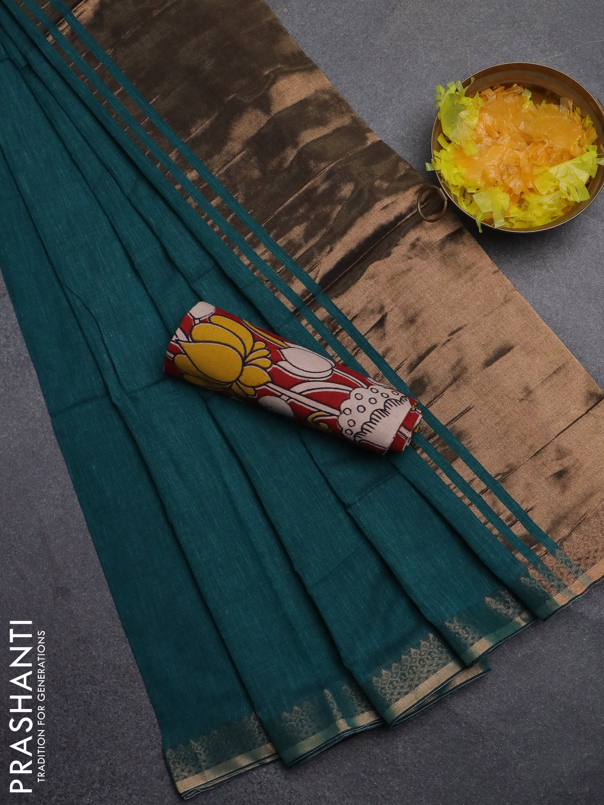 Bengal soft cotton saree peacock green and maroon with plain body and zari woven border