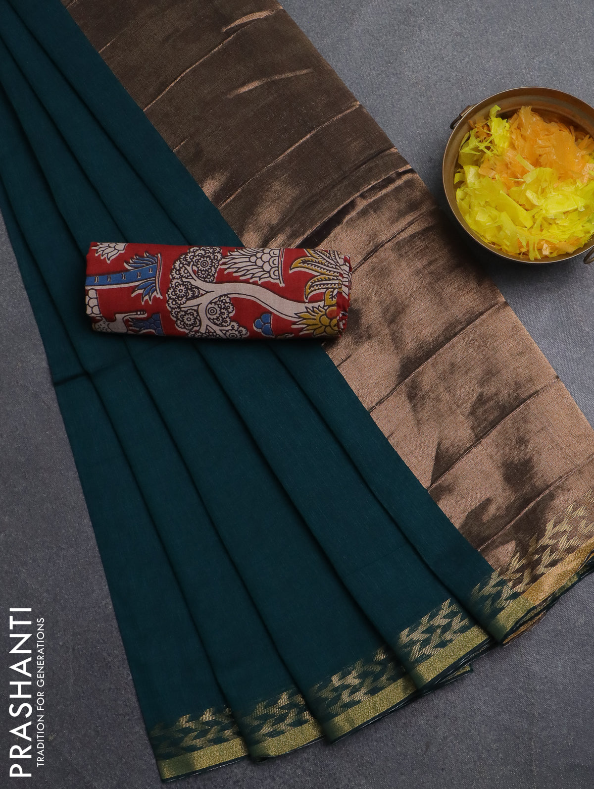 Bengal soft cotton saree peacock green and maroon with plain body and zari woven border