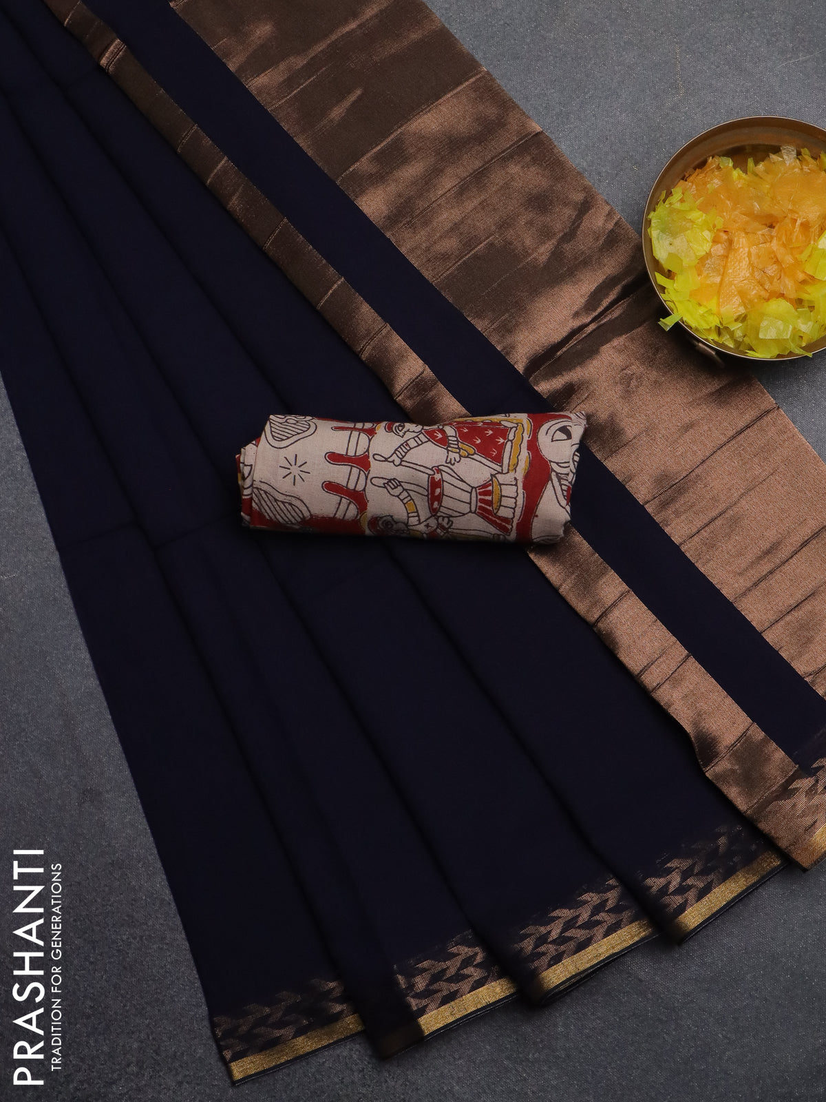 Bengal soft cotton saree navy blue and maroon with plain body and zari woven border