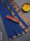 Bengal soft cotton saree peacock blue and red with plain body and zari woven border