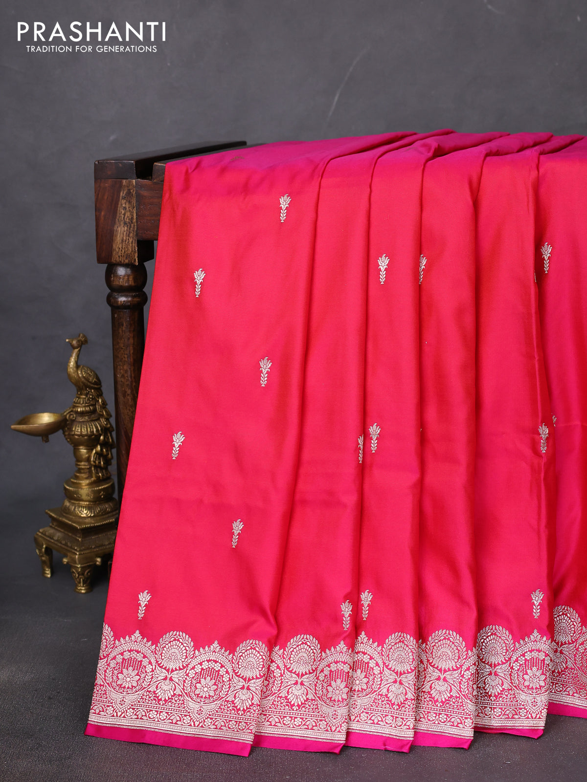 Banarasi semi mushru silk saree dual shade of pink with allover zari woven buttas and zari woven border