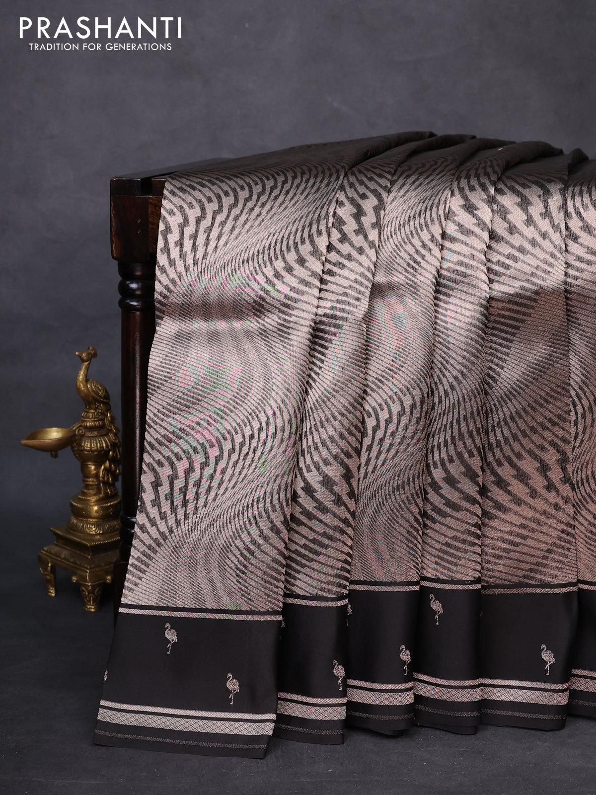 Banarasi katan silk saree black with allover zari woven brocade weaves and zari woven butta border