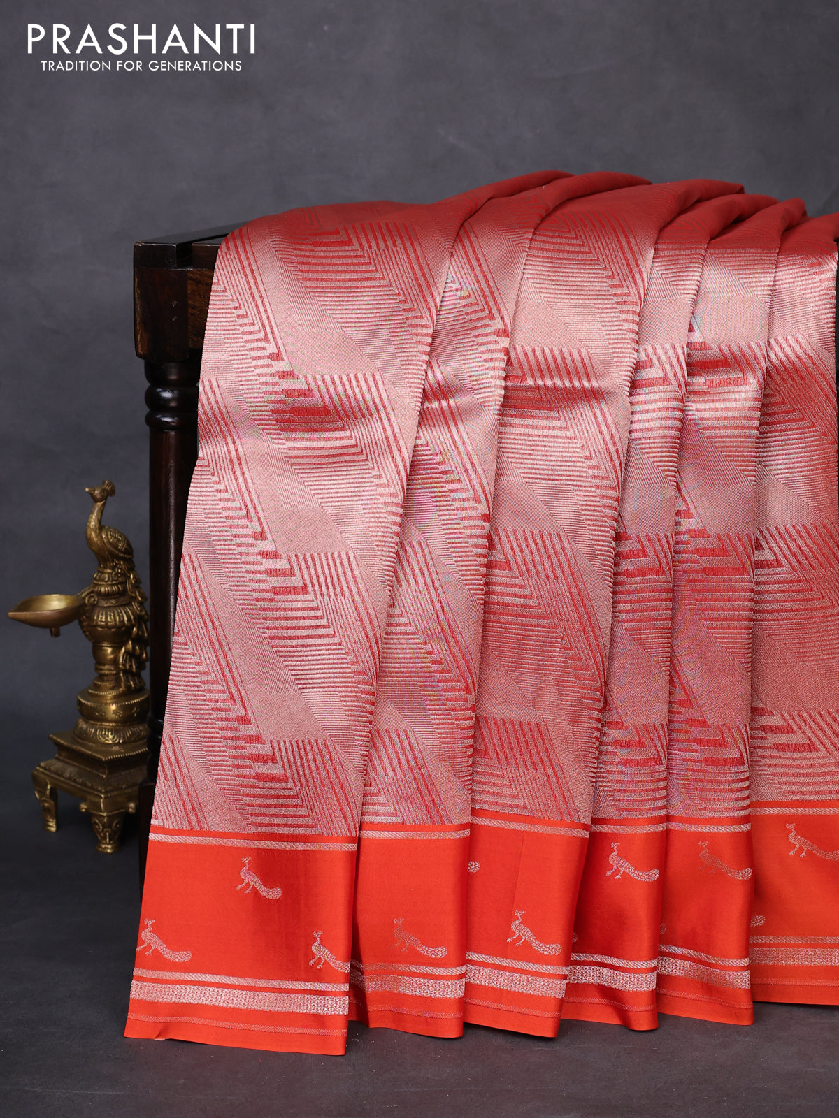 Banarasi katan silk saree orange with allover zari woven brocade weaves and zari woven butta border