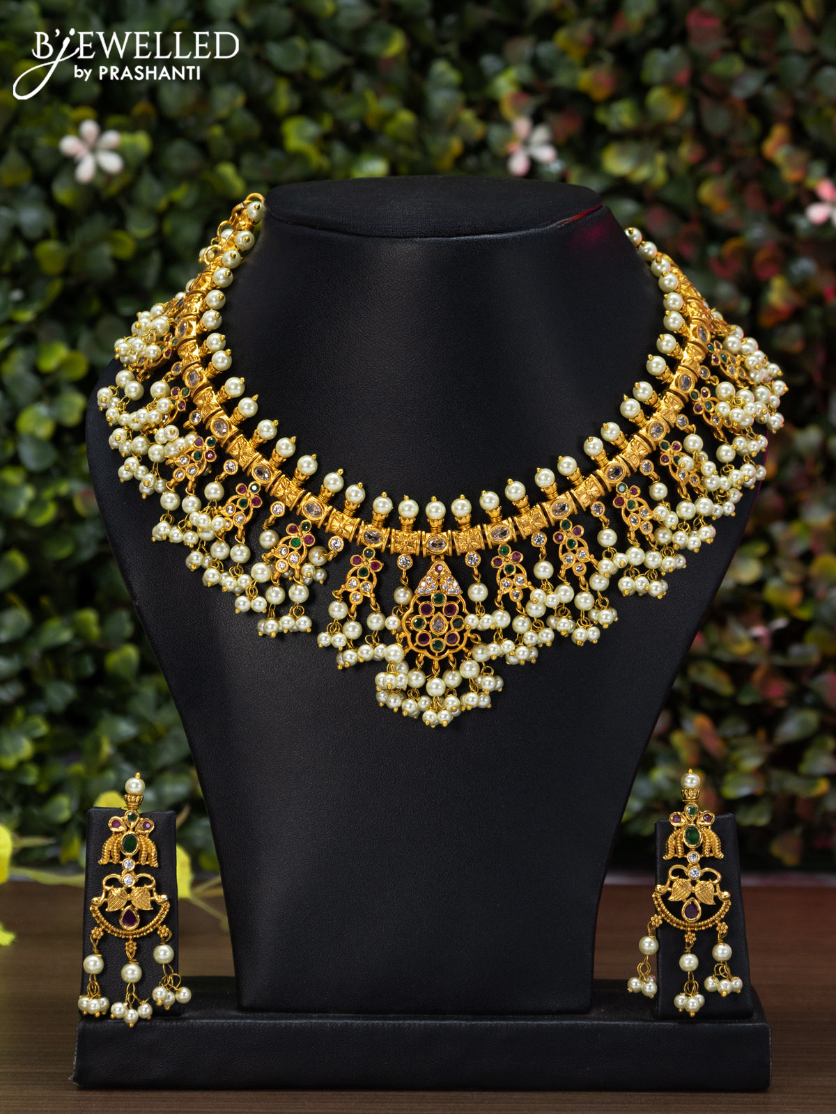 Antique guttapusalu necklace with kemp & cz stones and pearl hangings