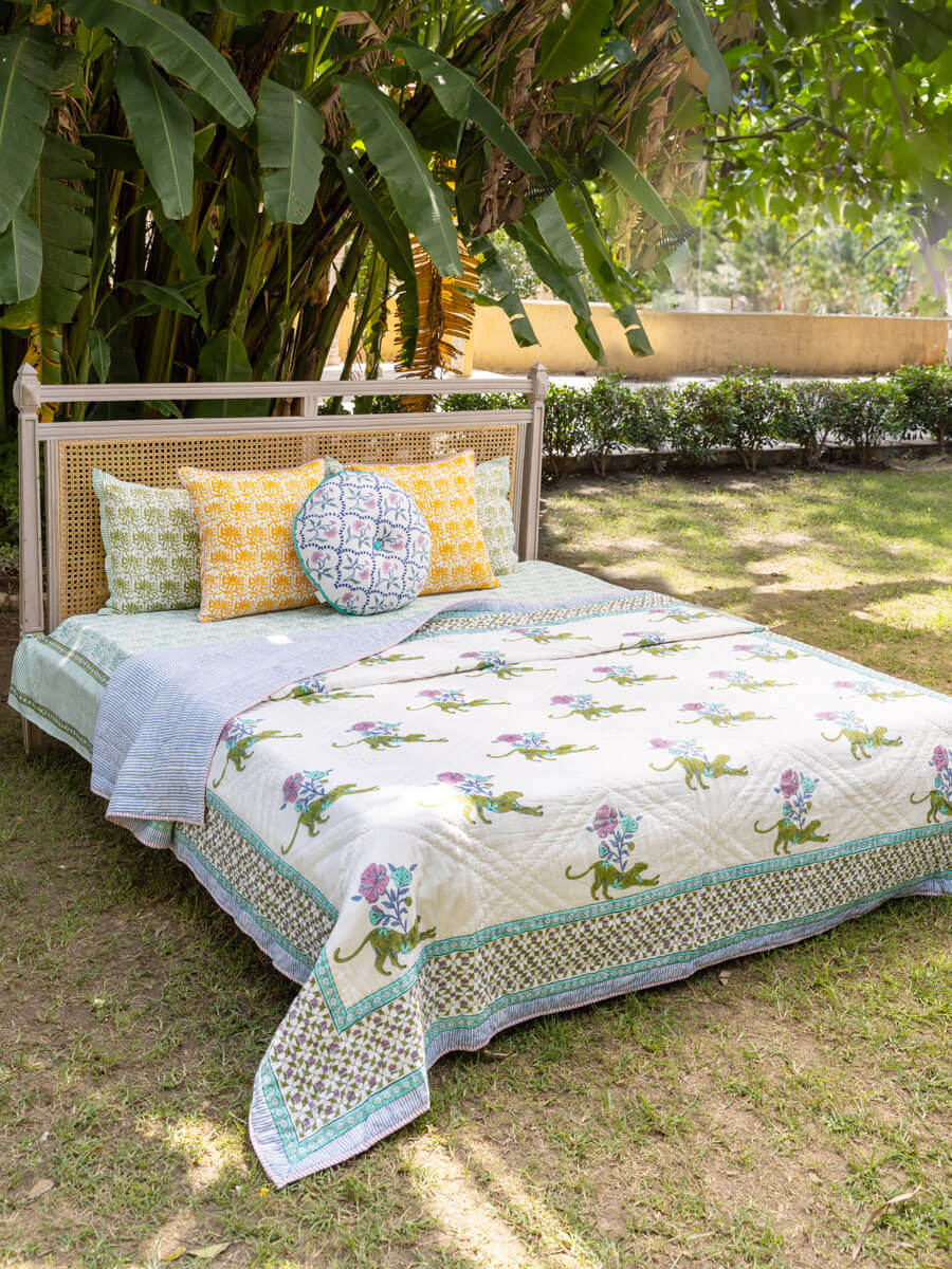 Set of 5 - The Baagh Hand Block Printed Bed Set