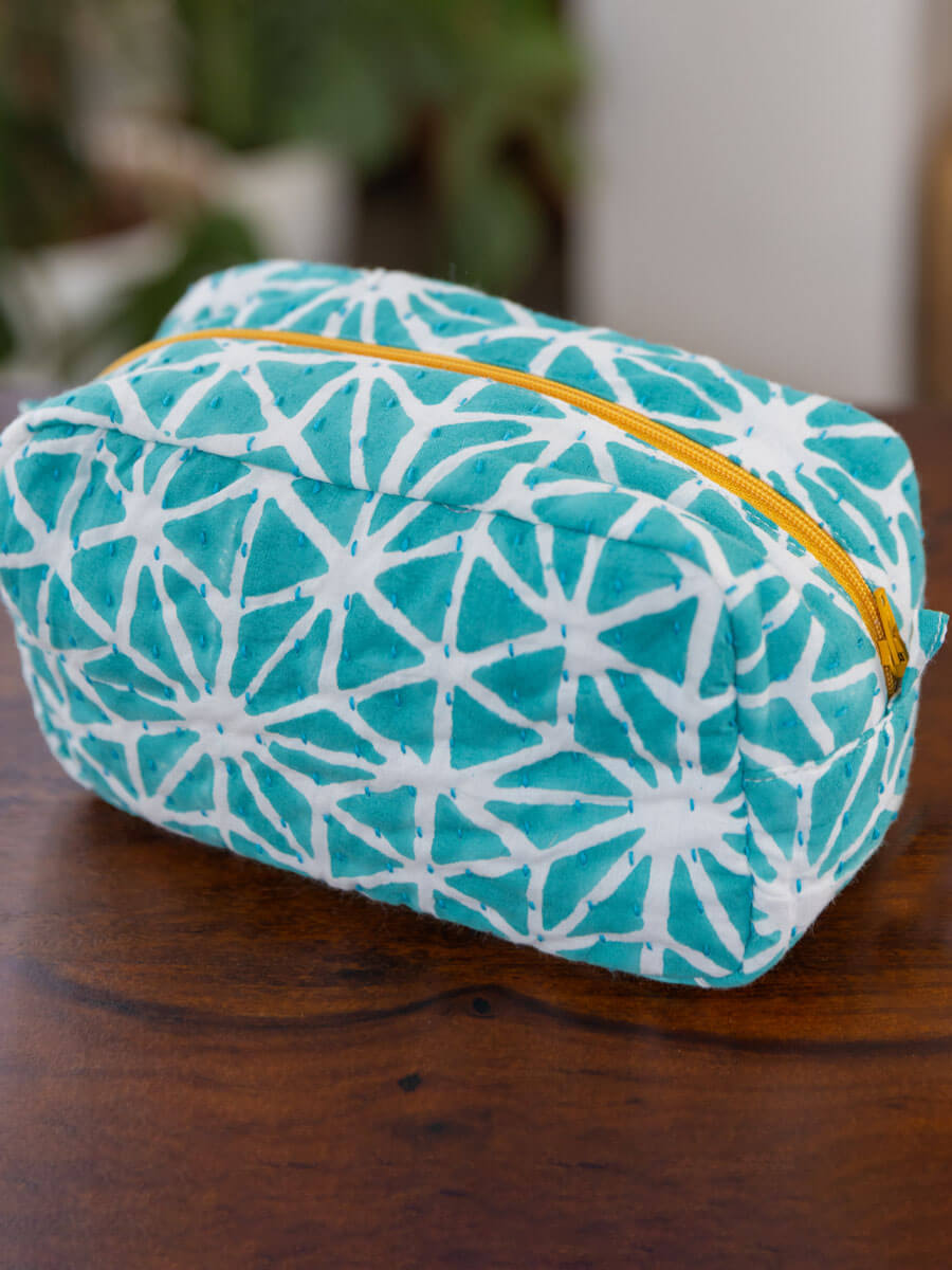 Blue Star Block Print Cotton Travel Case