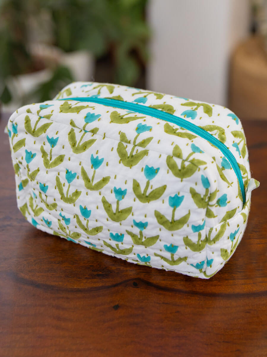Tiny Tulip Block Print Cotton Travel Case