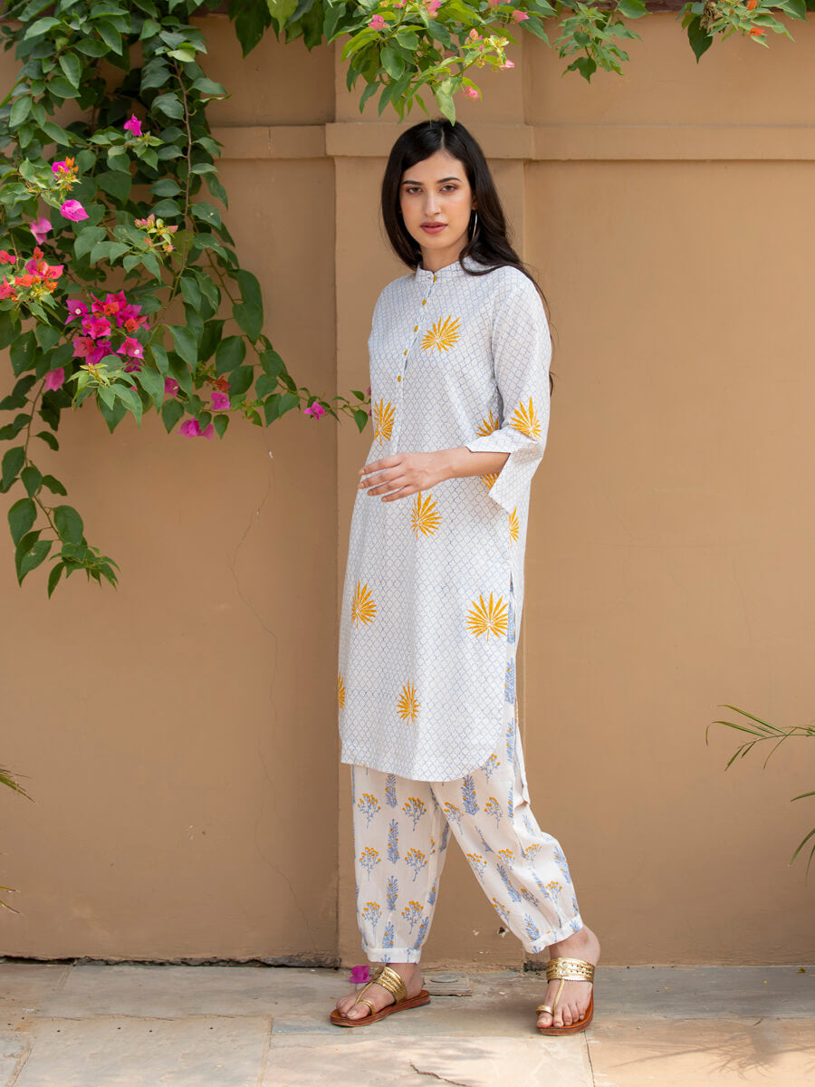 Ruhi Block Printed Cotton Mid Length Kurta