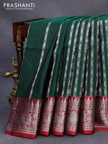 Venkatagiri silk saree dark green and maroon with allover silver zari weaves and rich silver zari woven border