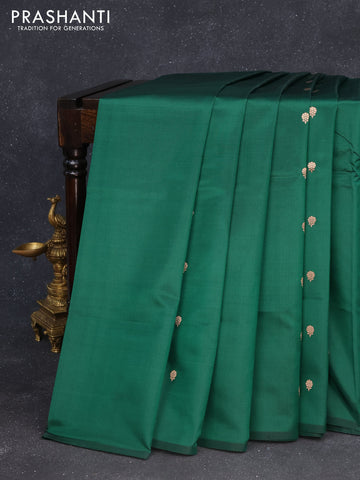 Banarasi katan silk saree green with zari woven buttas in borderless style