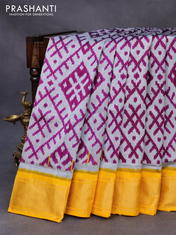 Pochampally silk saree grey purple and yellow with allover ikat weaves and rich zari woven border