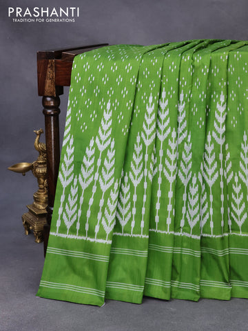 Pochampally silk saree green with allover ikat weaves and simple border