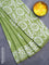 Batik cotton saree green with allover sequin work & batik butta prints and printed lace work border