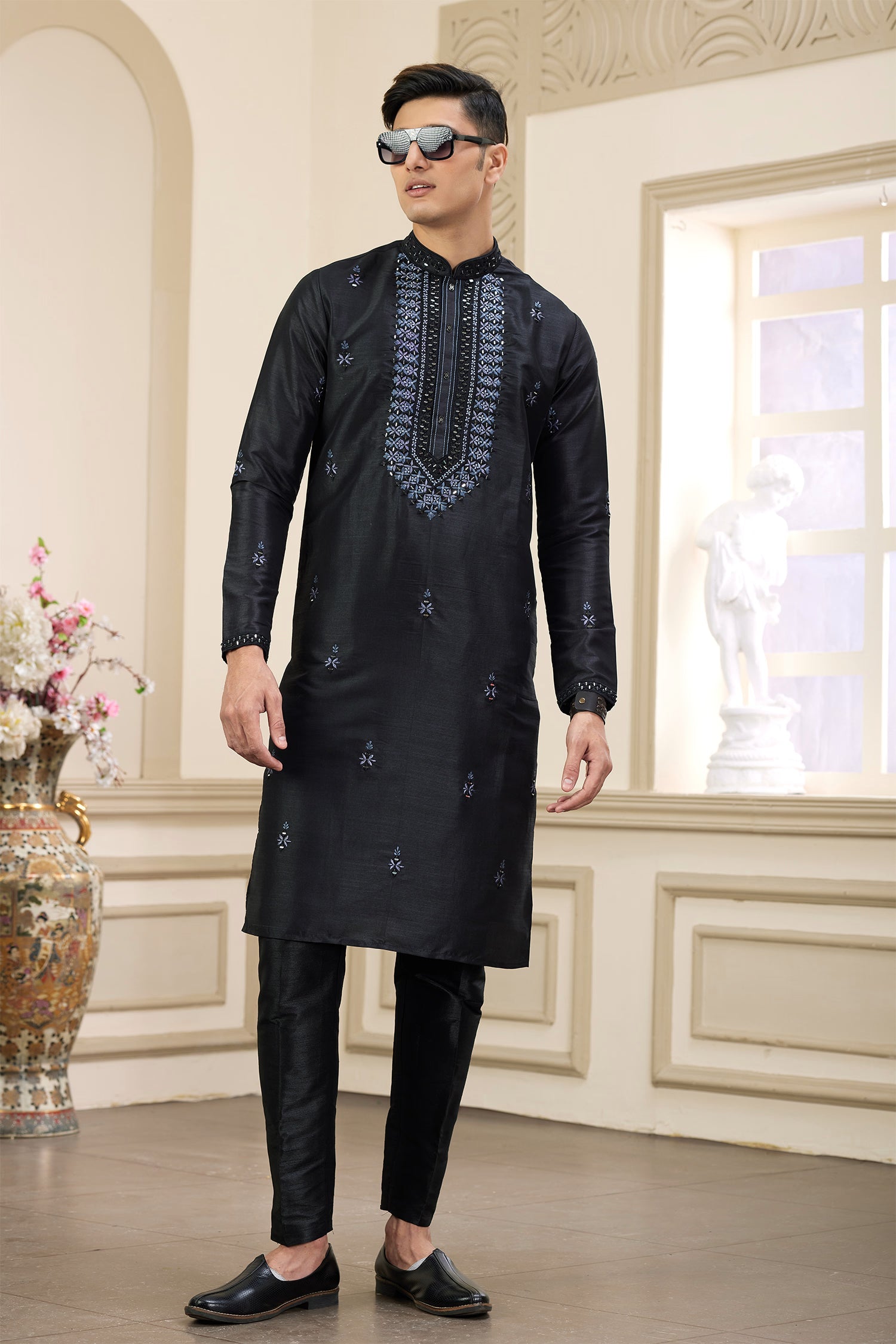 Black Art Banarasi Silk Kurta Pajama