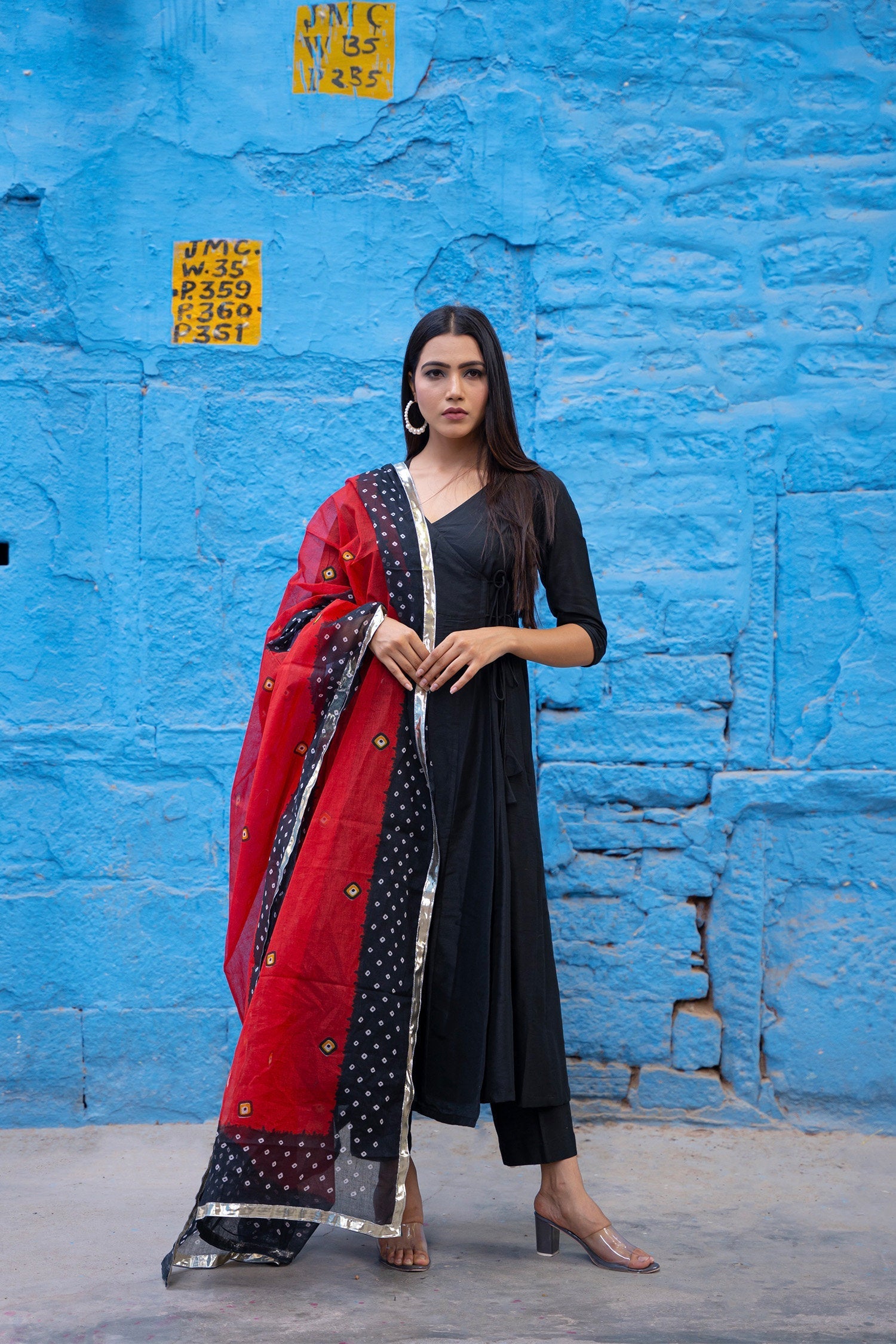 Black Anarkali Set With Bandhani Dupatta