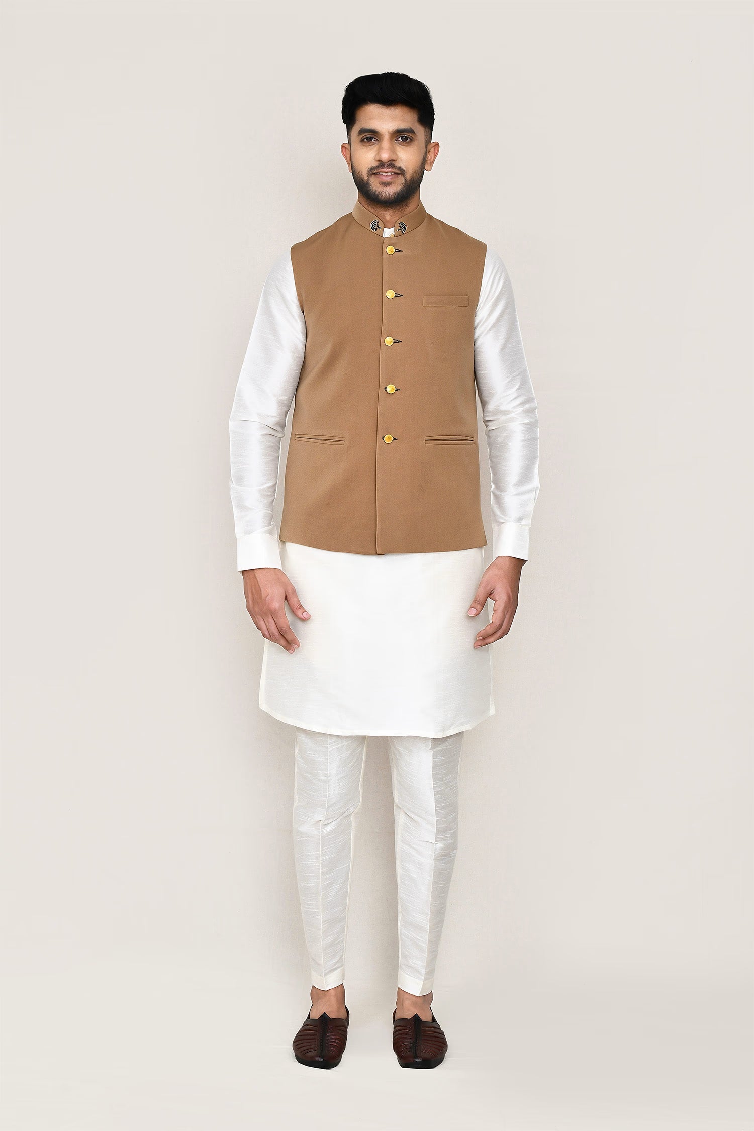 Brown Rayon Plain Jacket