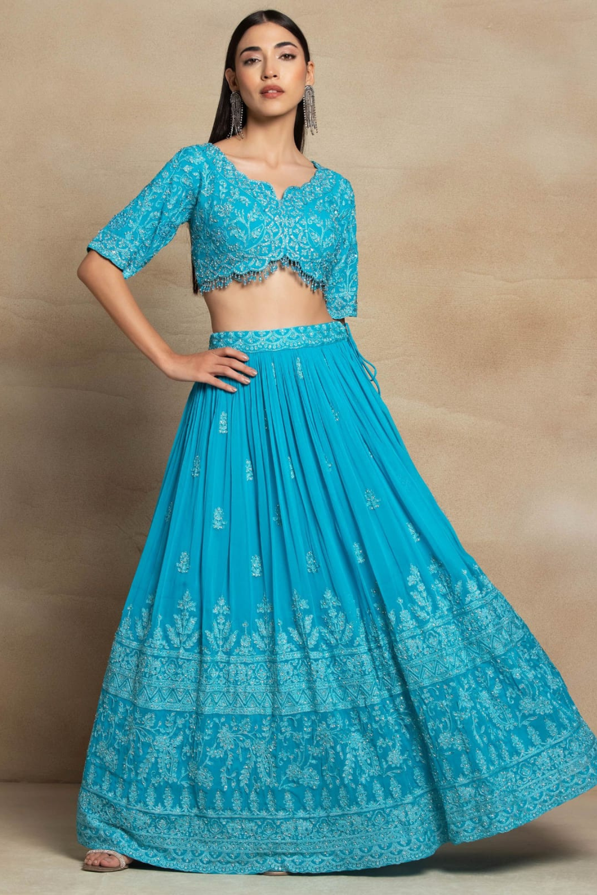 Rama Green Georgette Lengha