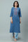 Blue Thread Work Cotton Blend Straight Kurta and Palazzo Set