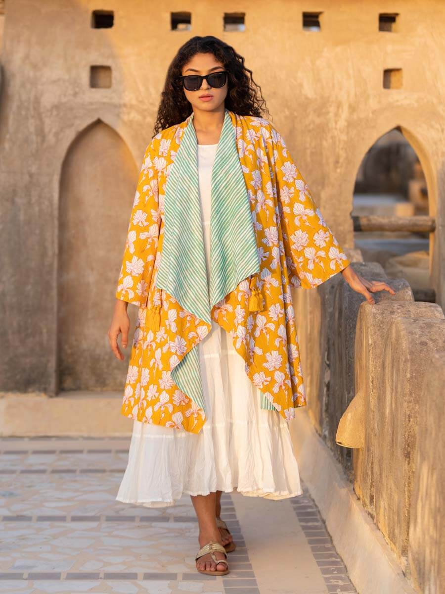 Valley of Flowers Block Printed Waterfall Reversible Shrug