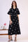 Black Printed Flared Cotton Blend Dress