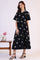 Black Printed Flared Cotton Blend Dress
