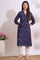 Blue Bold Floral Printed Cotton Cambric Straight Kurta
