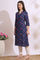 Blue Bold Floral Printed Cotton Cambric Straight Kurta
