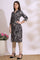 Black Bold Floral Printed Cotton Cambric Straight Kurta