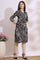 Black Bold Floral Printed Cotton Cambric Straight Kurta