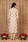 Beige Floral Print Straight Muslin Shimmer Kurta