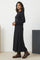 Black Yarn Dyed Embroidered Rayon Blend A-line Winter Dress