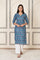 Blue Floral Printed Straight Cotton Kurta