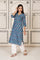 Blue Floral Printed Straight Cotton Kurta