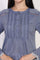 Blue Solid Embroidered Flared Cotton Top