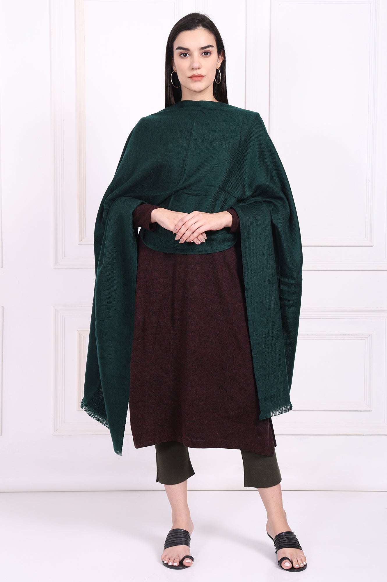 Green Textured Acrylic Winter Shawl