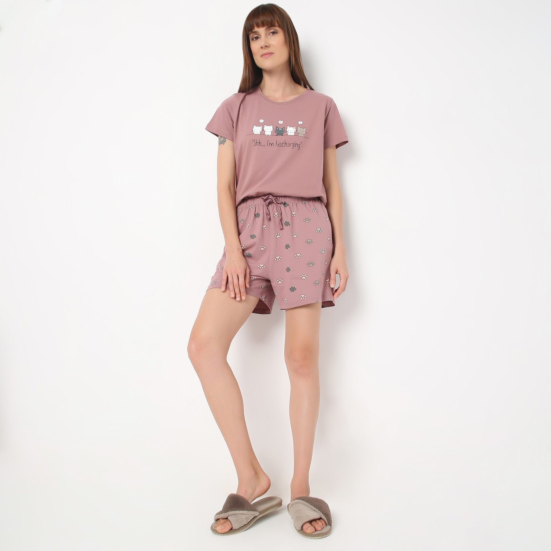 Above Knee Animal Print Lounge Shorts