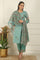 Blue Ari Embroidered Panelled Kurta, Straight Pants and Dupatta Set