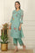 Blue Ari Embroidered Panelled Kurta, Straight Pants and Dupatta Set