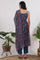 Blue Floral Printed Chiffon Spaghetti Gathered Kurta, Pants and Dupatta Set