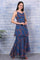 Blue Paisley Printed Chiffon Spaghetti Flared Short Kurta, Sharara and Dupatta Set