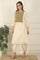 White Embroidered Yoke Cotton Crepe A-line Kurta, Pants and Dupatta Set