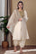 White Embroidered Yoke Cotton Crepe A-line Kurta, Pants and Dupatta Set