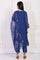 Blue Embroidered A-Line Organza Kurta with Straight Pant and Dupatta Set